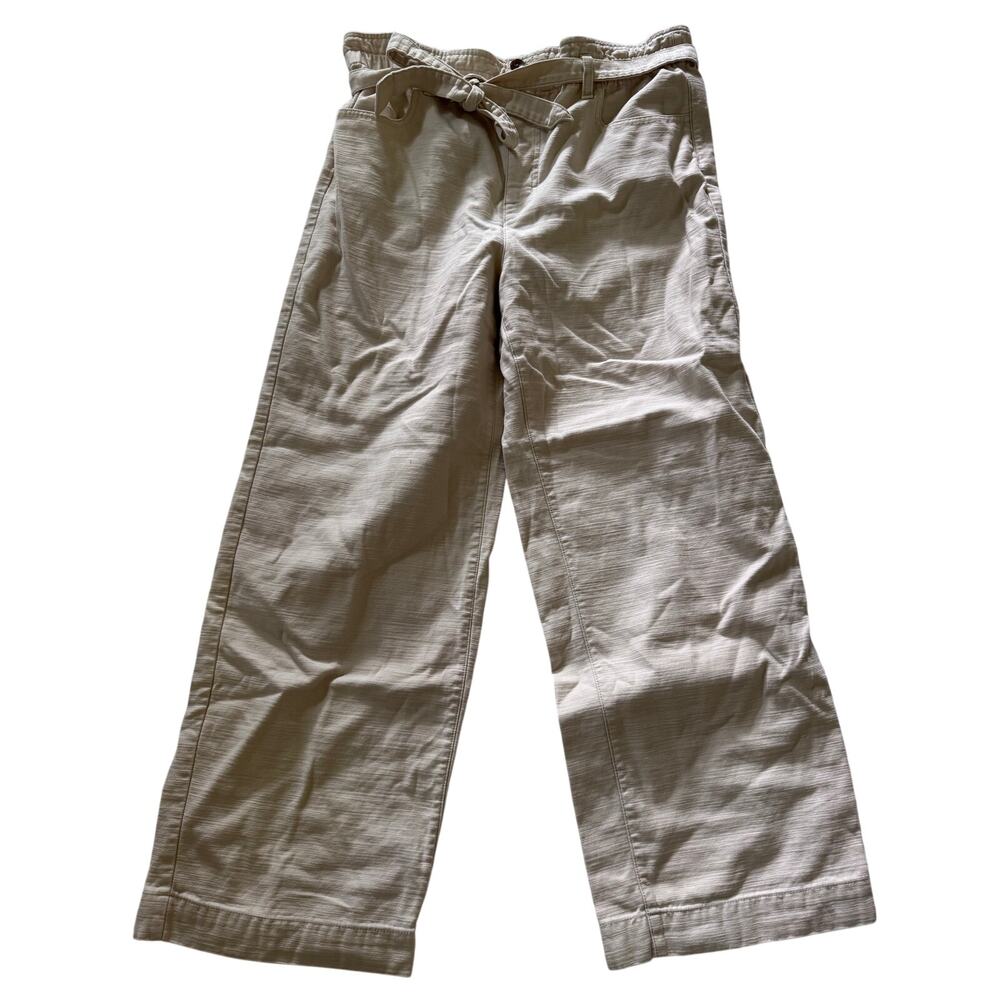 J. Crew Twill Paper Bag Wide Leg Full Length Pants Beige Khaki Women 14 Cotton